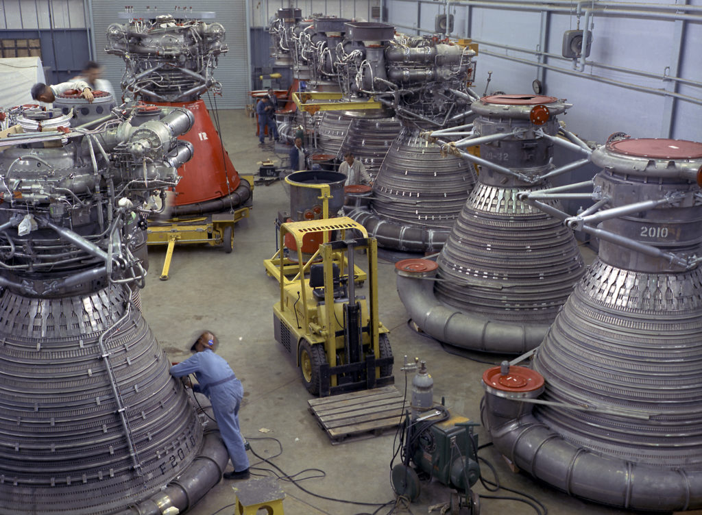 The massive F-1 engines used on the Saturn V.