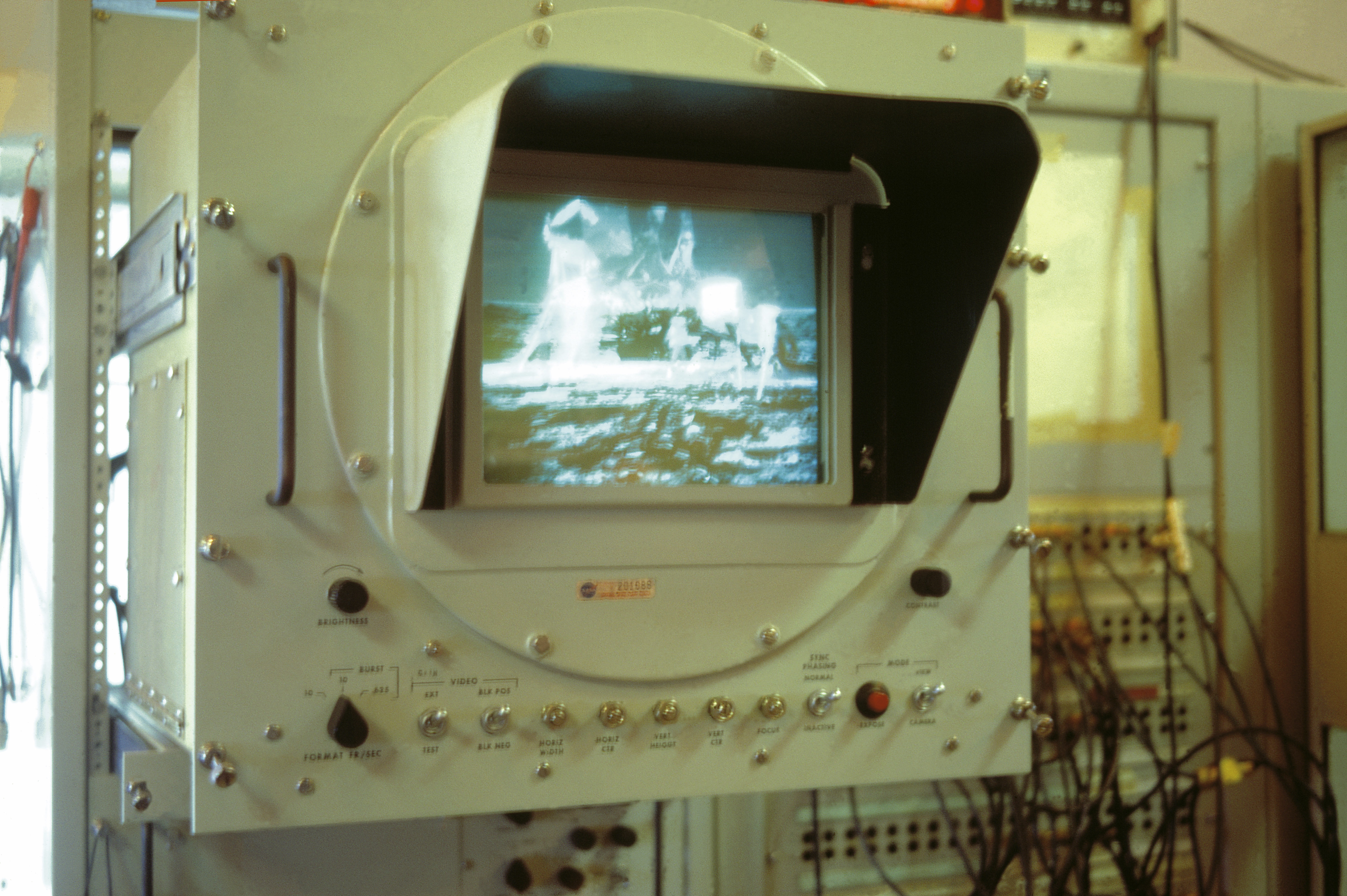 A monitor in the Parkes control room shows the historic moonwalk as it’s received from the Moon